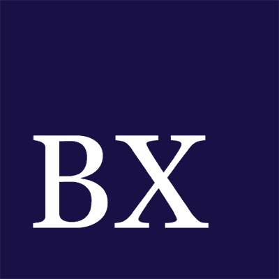 A blue background with the letters bx in black.
