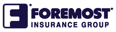A black and blue logo for foremost insurance.