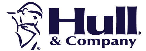A black and blue logo for huffman & company.